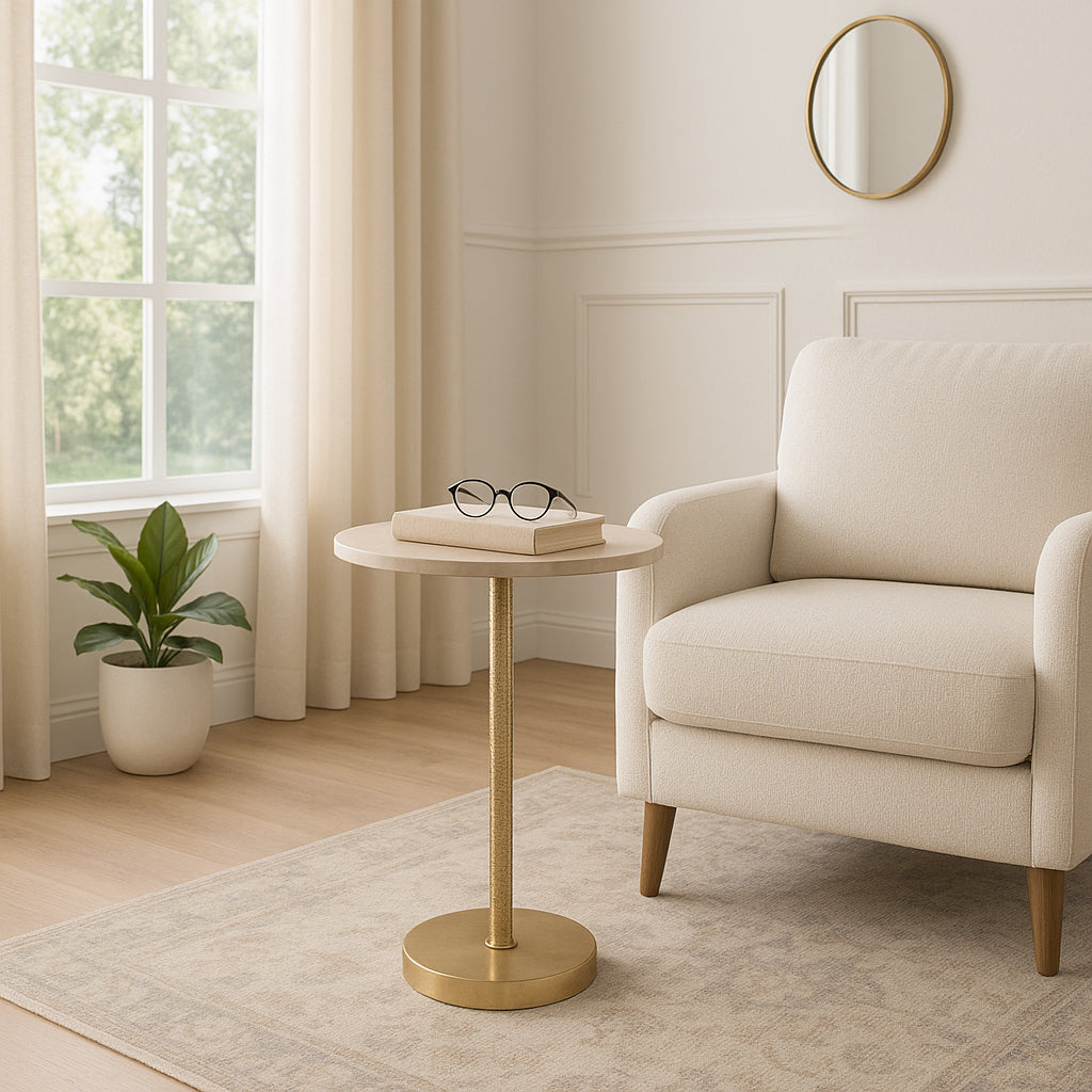 Graton Ivory/Gold Drink Table with Marble Top
