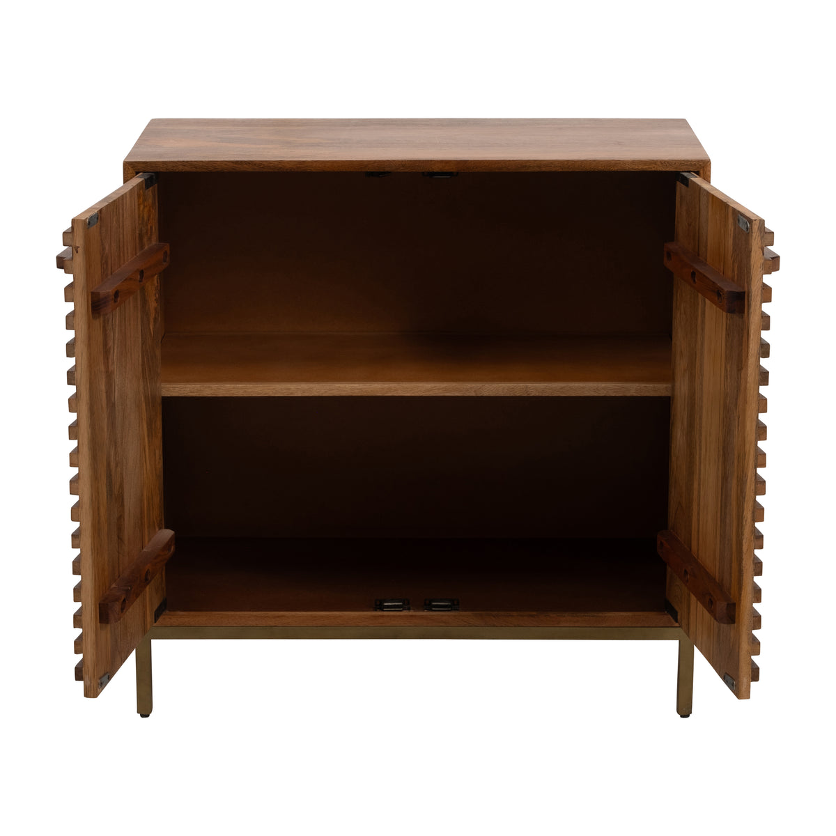 Warner Mango Brown Midcentury Slat 2 Door Cabinet
