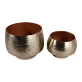 Charter Oak Gold Textured Curved Metal Planters (Set of 2)