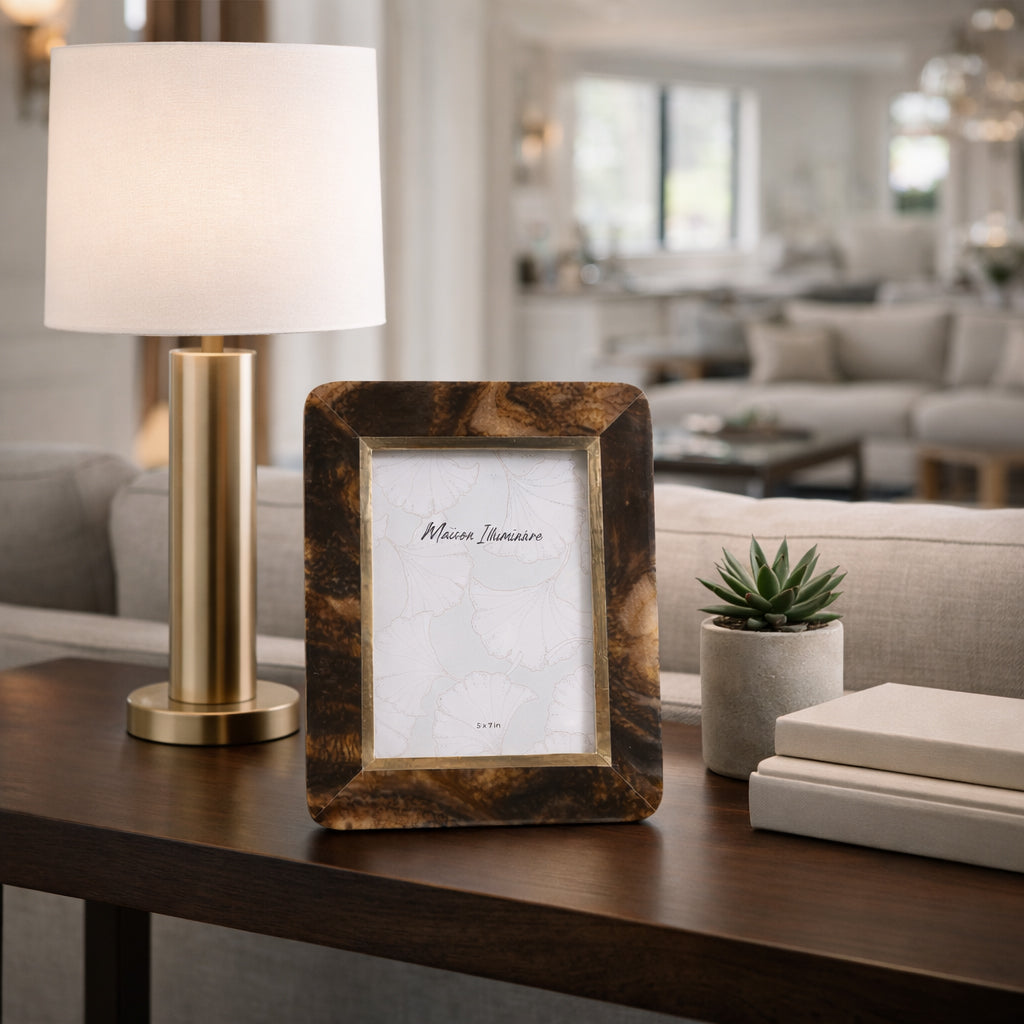 Romoland Brown/Gold Large Brass Border Tortoise Look Photo Frame