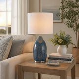 Hatch Blue/Gray Ceramic Table Lamp with Cylinder Linen Lampshade