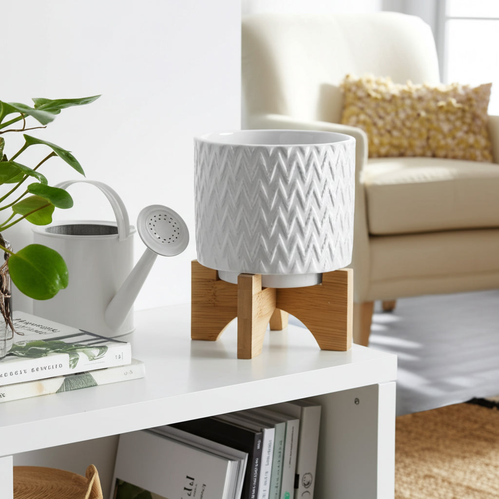 Bannister White Chevron Planter with Stand