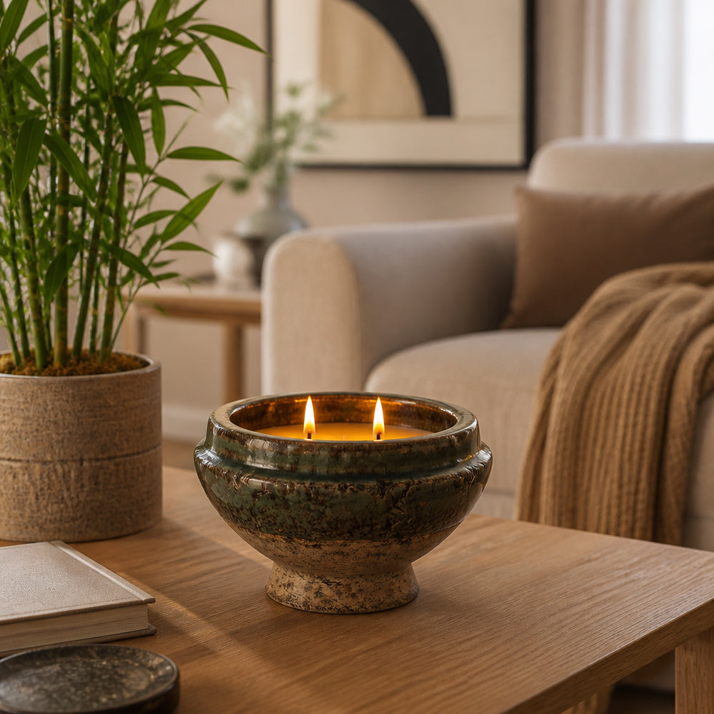 Lakehead Green/Brown Moco Bamboo Candle