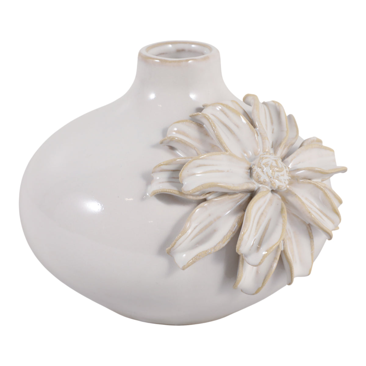Flynnrun Ivory Dahlia Applique Short Bud Vase