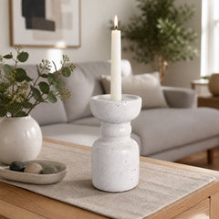 Bethune White Small Crackle Traditional Pillar Holder