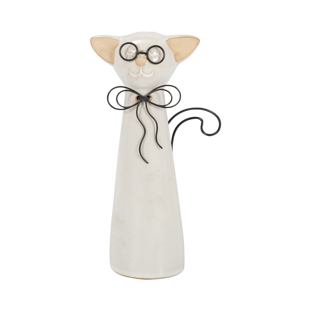 Montalvin Beige/White Small Ceramic Cat with Glasses