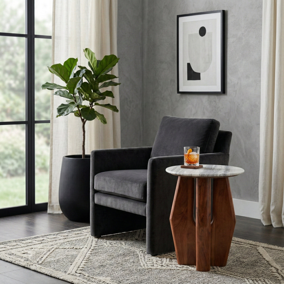Hat Creek Brown Accent Table with Curved Legs and Marble Top