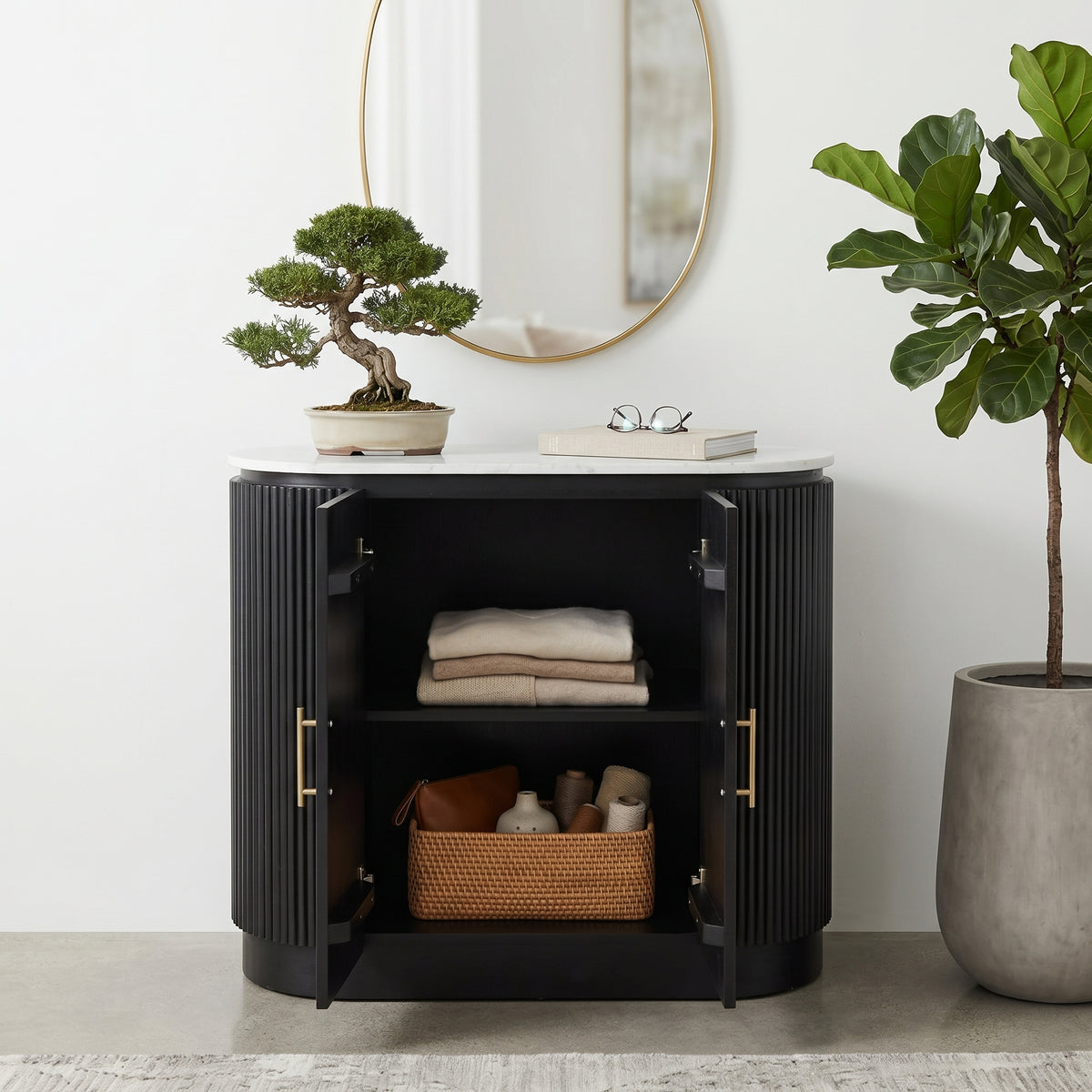 Squabbletown White/Black Fluted 2-Door Cabinet