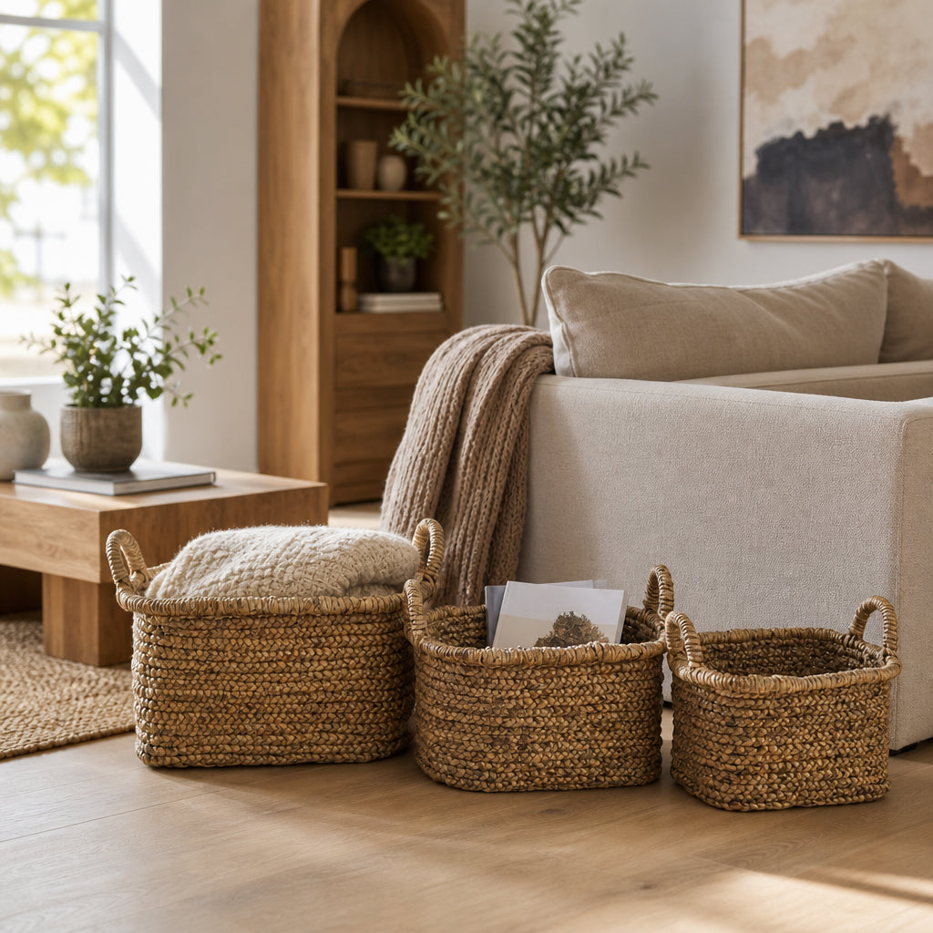 Edom Natural Water Hyacinth Chunky Baskets (Set of 3)