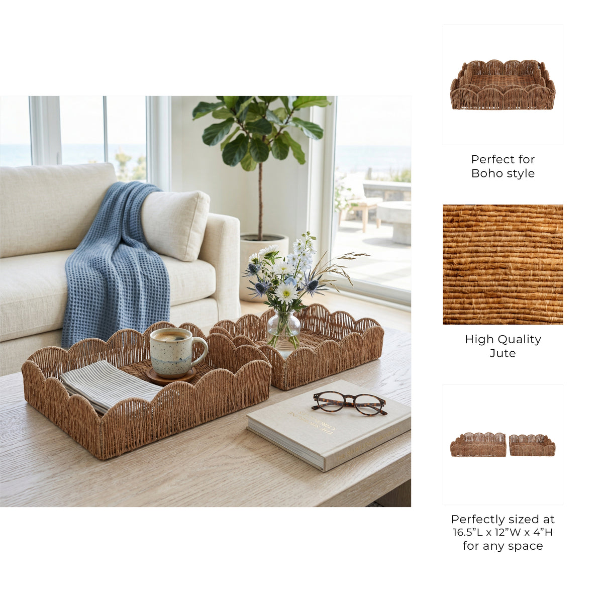 Yatesgrove Natural Petal Shape Rectangular Trays (Set of 2)