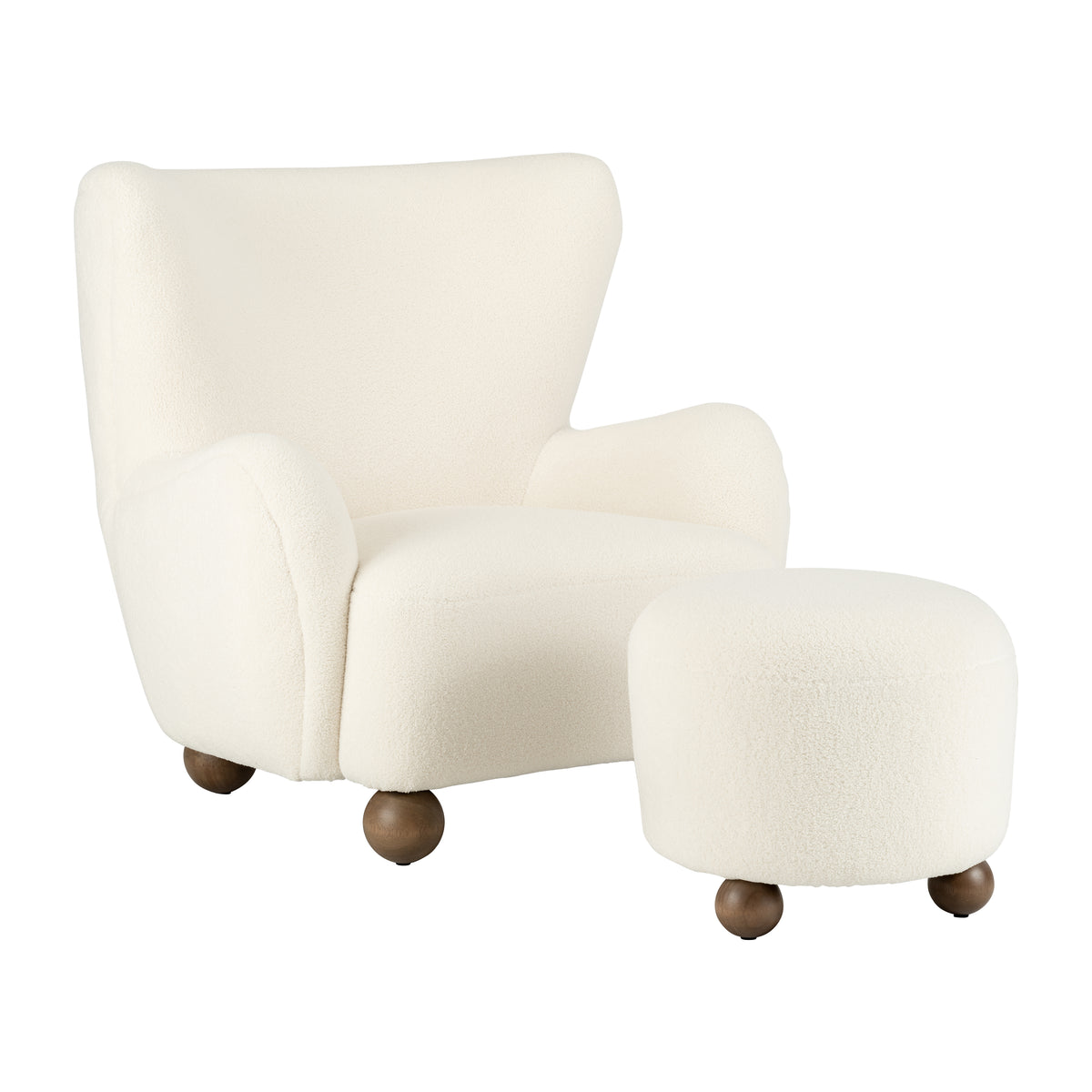 Conant Beige Round Ottoman with Ball Feet