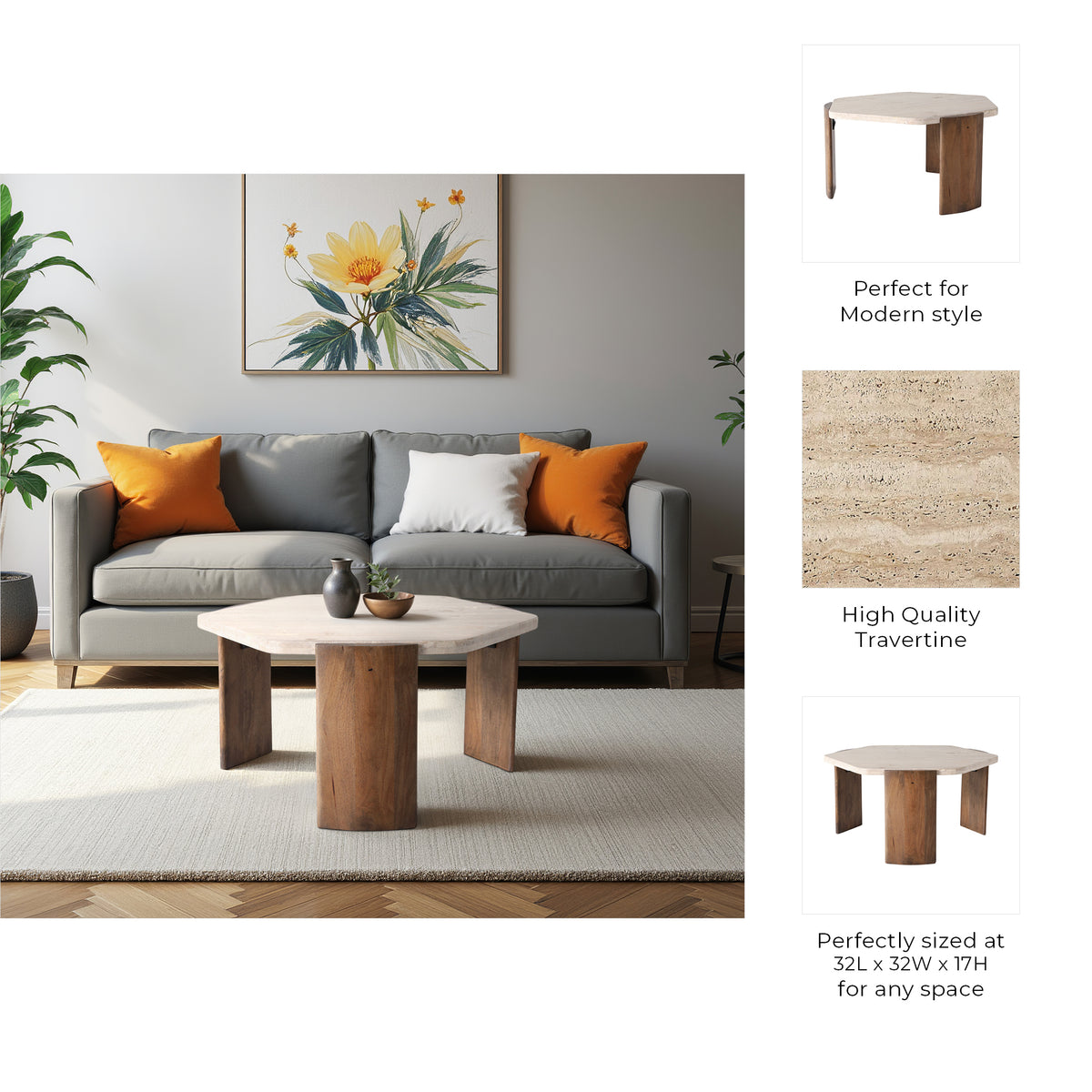 Mecca Brown Hexagon Travertine Coffee Table