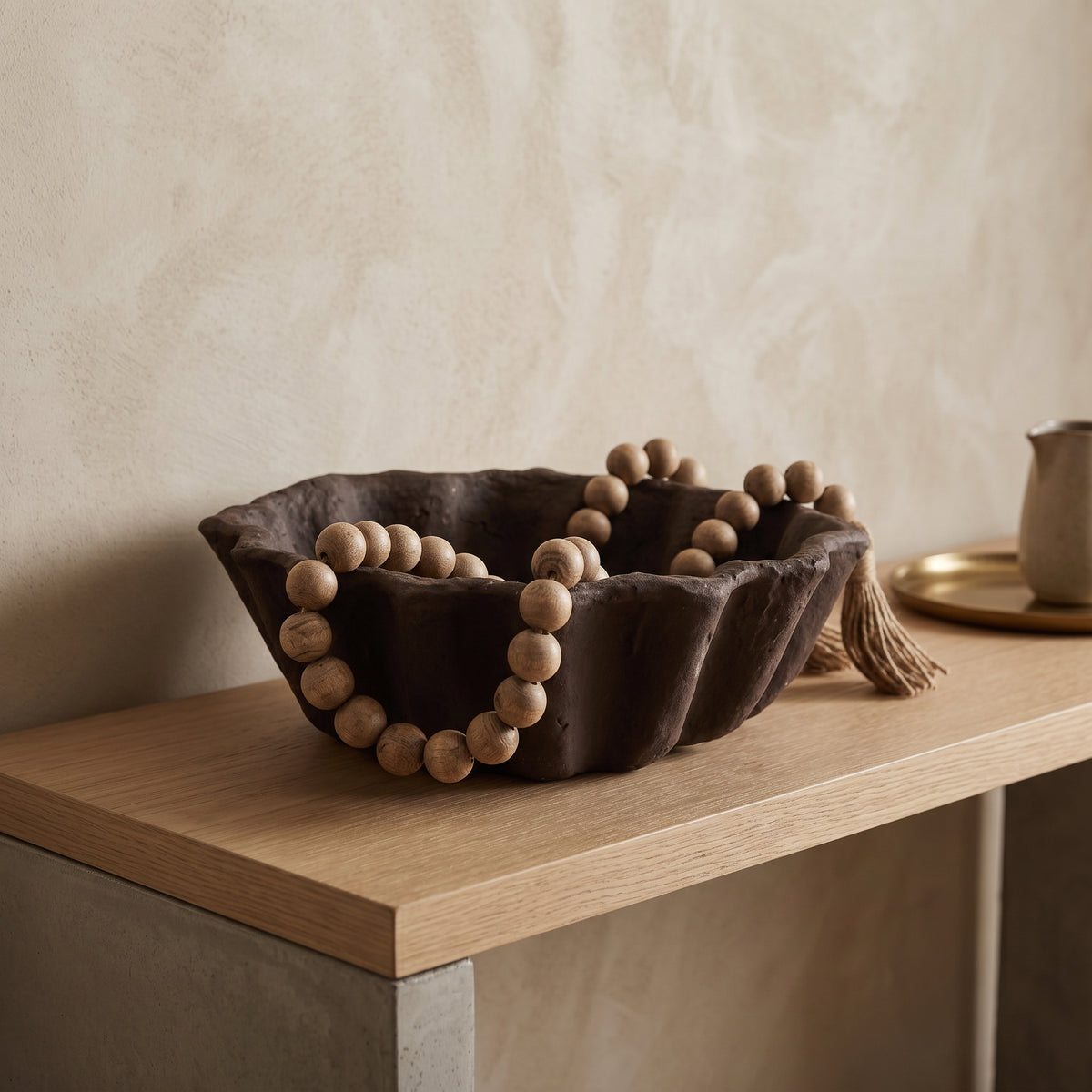 Ragtown Brown Fluted Paper Mache Bowl