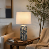 Swanton Blue Ceramic Table Lamp with Linen Lampshade