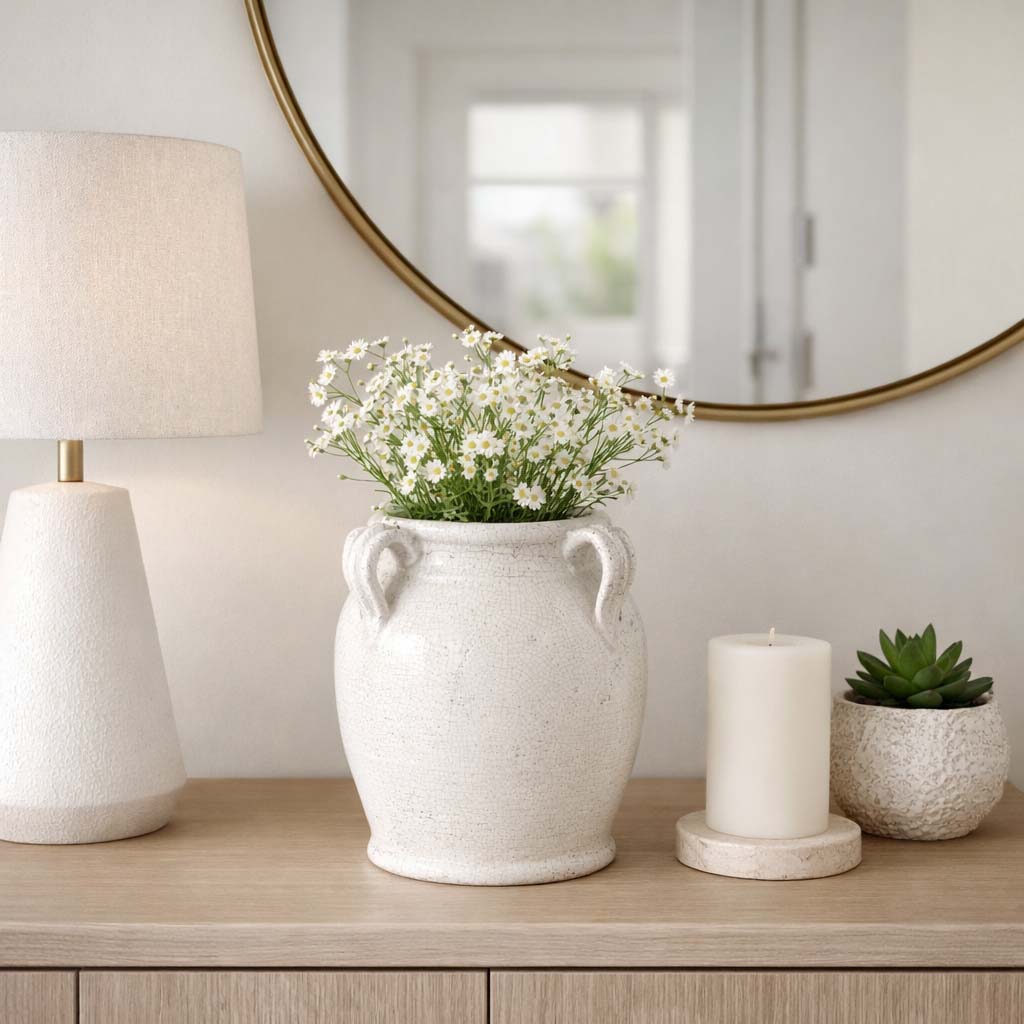 Cohenway White Large Crackle Vase with Handles