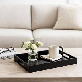 Vollmers Black Wood and Glass Tray