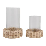 Woodfords Natural Raffia Base Hurricanes (Set of 2)
