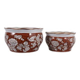 Henleydale Brown/White Chinoiserie Vines Planters (Set of 2)