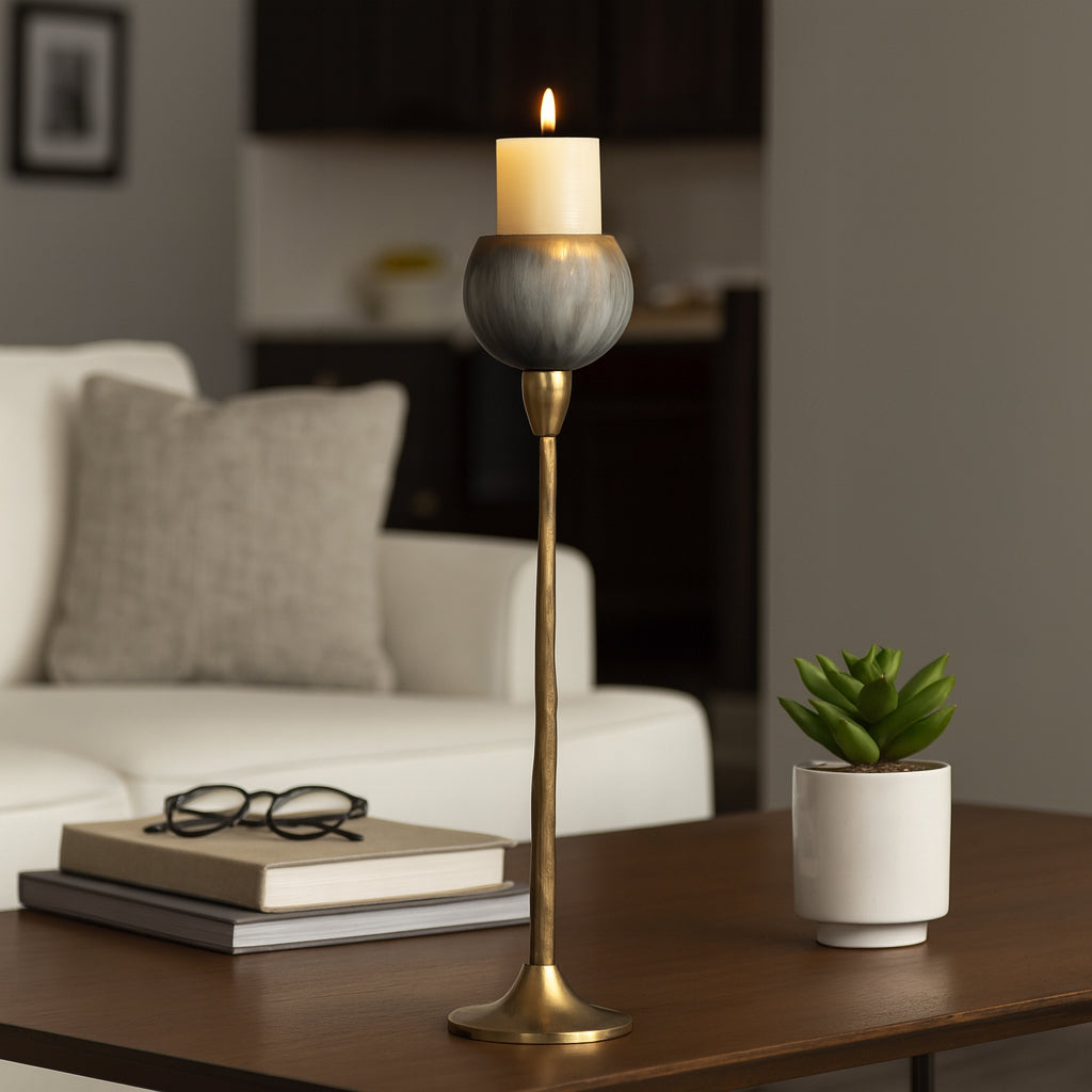Tonyville Gray/Gold Small Glass Tealight Holder