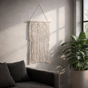 Lakin Ivory Wood Macrame Wall Shelf