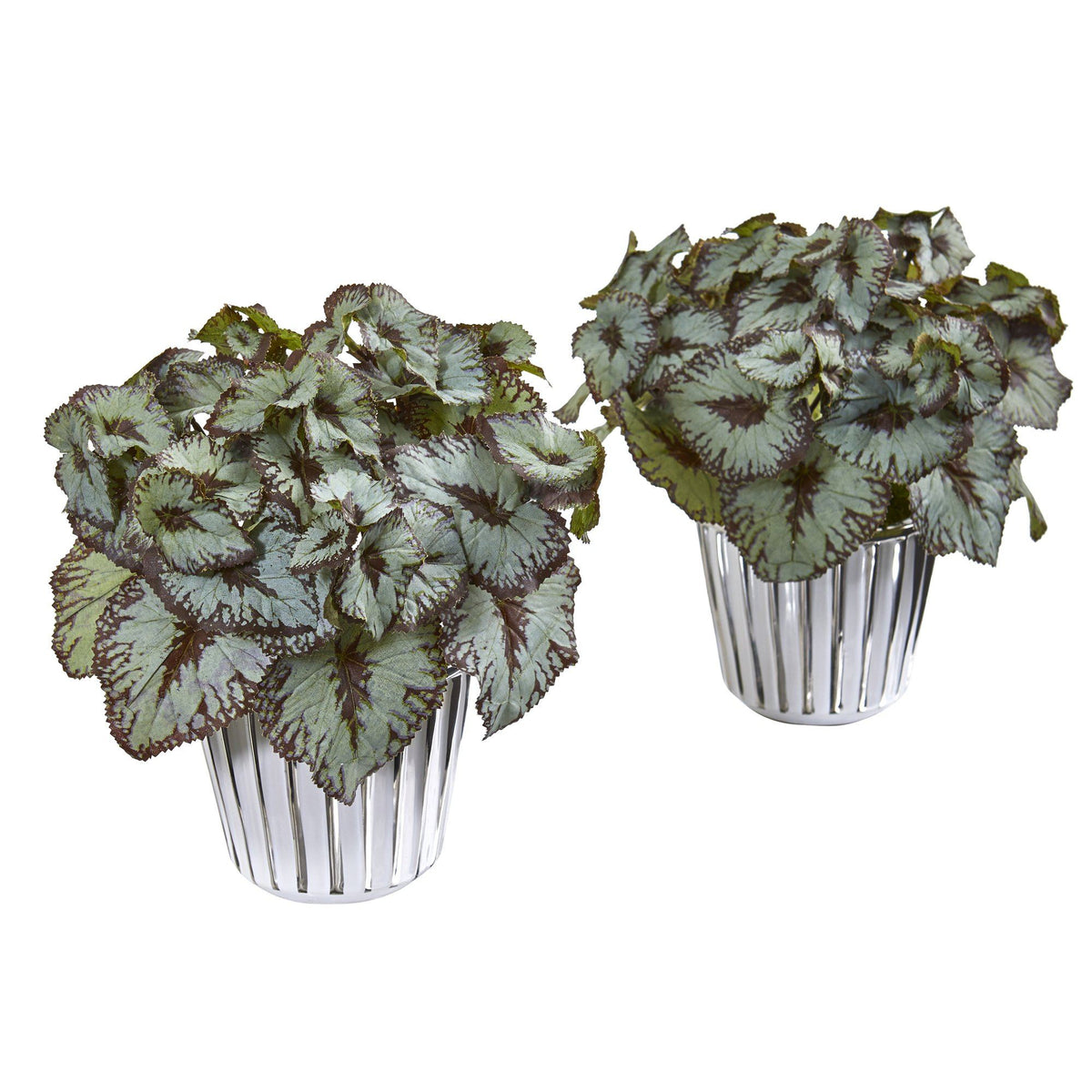 10” Begonia Artificial Plant in White and Silver Trimmed Vase (Set of 2) - Ornate Home
