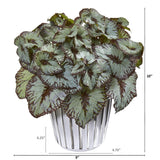 10” Begonia Artificial Plant in White and Silver Trimmed Vase (Set of 2) - Ornate Home