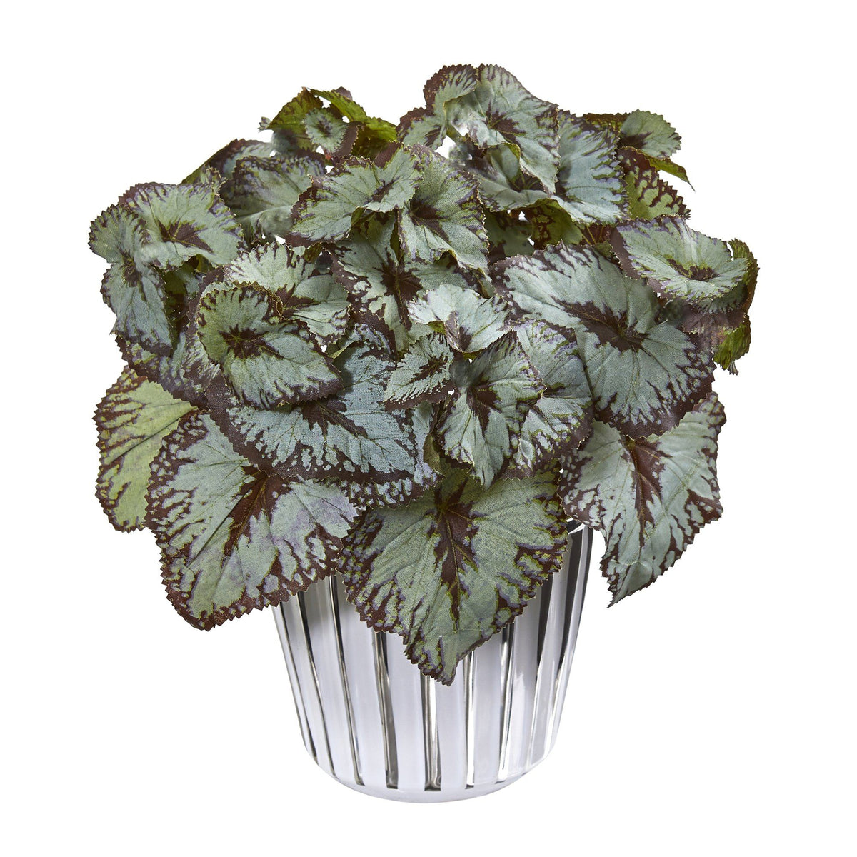 10” Begonia Artificial Plant in White and Silver Trimmed Vase (Set of 2) - Ornate Home