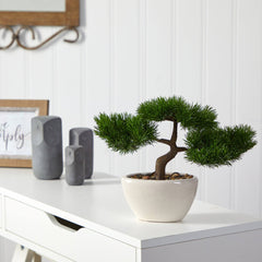 10” Cedar Bonsai Artificial Tree in Decorative Planter - Ornate Home
