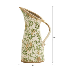 10” Tuscan Ceramic Green Scroll Pitcher Vase - Ornate Home