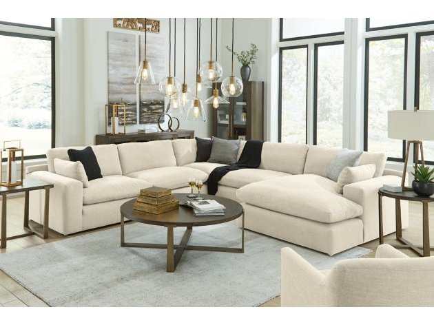 (Online Special Price) Elyza Linen 5pc Sectional Sofa w/ RAF Corner Chaise - Ornate Home