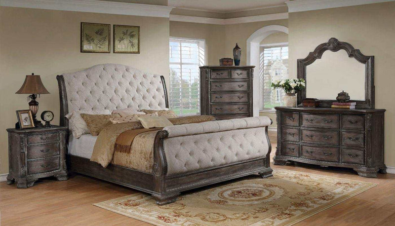 Sheffield Antique Gray King Sleigh Bed - Ornate Home