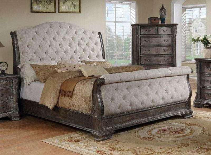 Sheffield Antique Gray Queen Sleigh Bed - Ornate Home