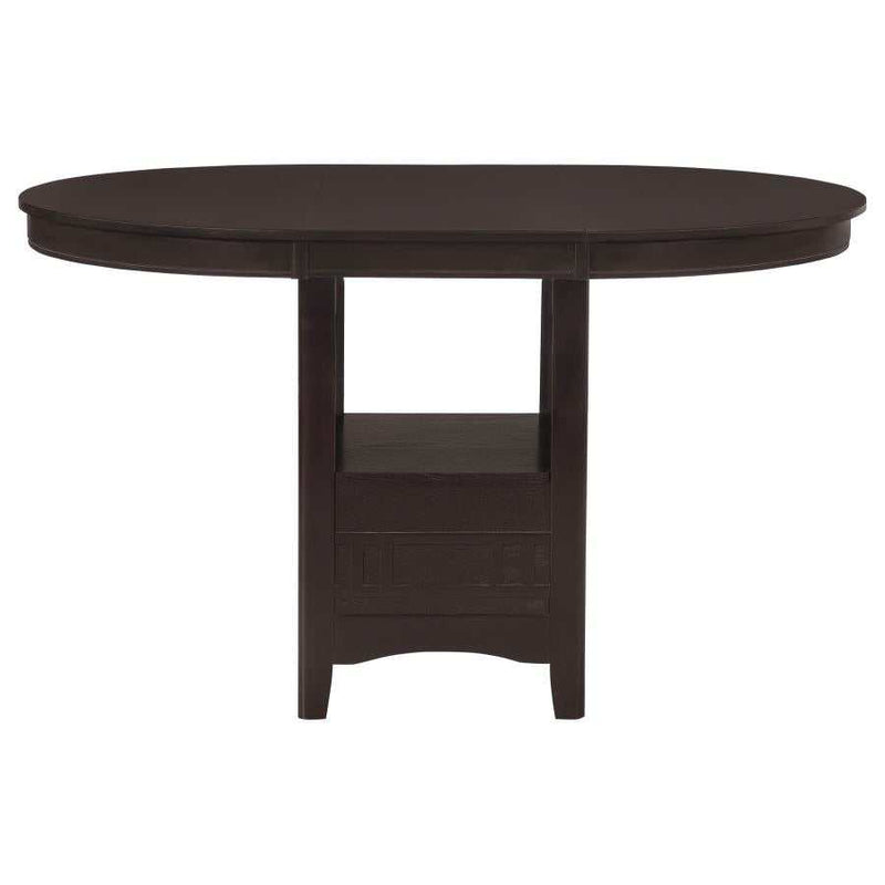 Lavon Espresso Oval Counter Height Table w/ 18" Leaf & Storage - Ornate Home