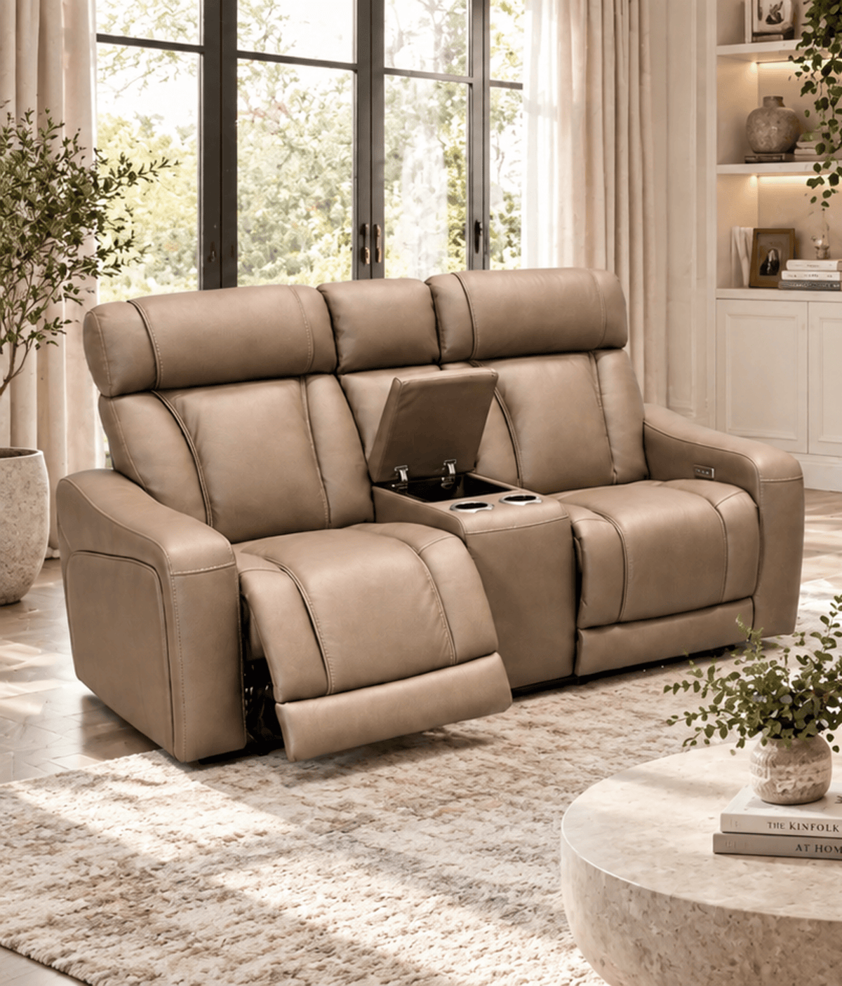 Bryce Sahara Fabric Power Reclining Loveseat with Console