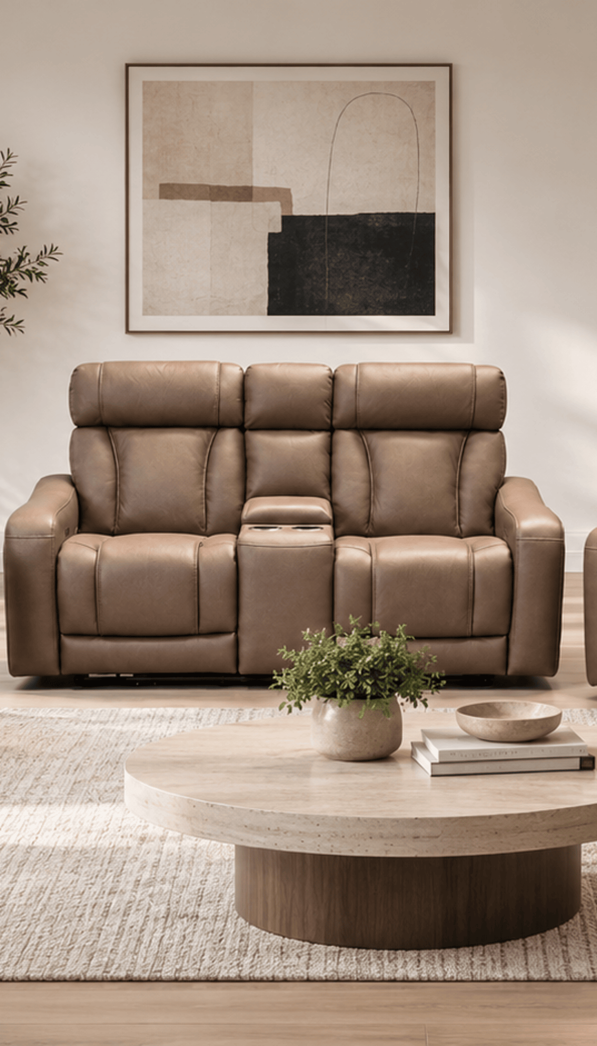 Bryce Sahara Fabric Power Reclining Loveseat with Console