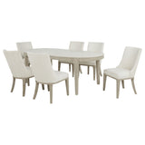 Lucaire Honed Cream 7-Piece 84-inch Dining Set With Arched Chairs