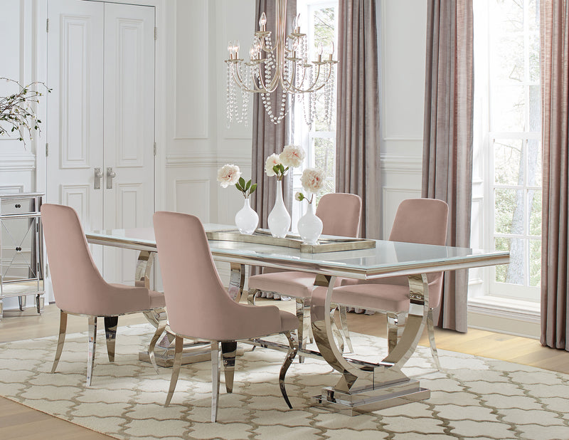 Antoine Light Pink White Glass 5-piece Dining Room Set - Ornate Home