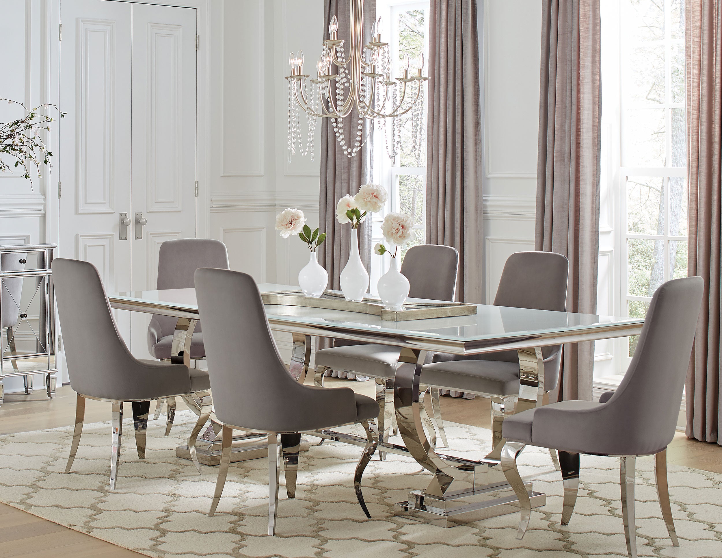 Antoine Grey White Glass 7-piece Dining Room Set - Ornate Home