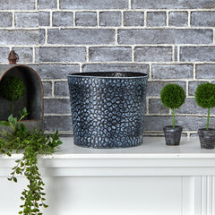 11.5” Embossed Tin Bucket with Pebble Pattern - Ornate Home