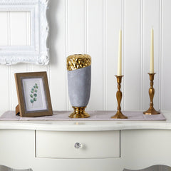 11.5” Regal Stone Vase with Gold Accents - Ornate Home