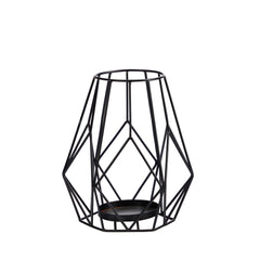 11” Geometric Black Metal Wire Votive Tea Lantern Candle Holder - Ornate Home
