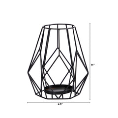 11” Geometric Black Metal Wire Votive Tea Lantern Candle Holder - Ornate Home