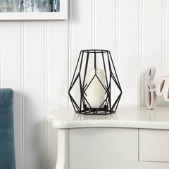 11” Geometric Black Metal Wire Votive Tea Lantern Candle Holder - Ornate Home