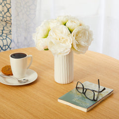 11” Peony Bouquet Artificial Arrangement in White Vase - Ornate Home