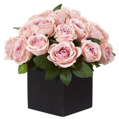 11” Rose Artificial Arrangement in Black Vase - Ornate Home