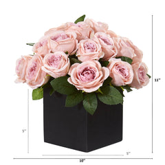 11” Rose Artificial Arrangement in Black Vase - Ornate Home