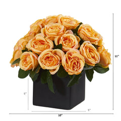 11” Rose Artificial Arrangement in Black Vase - Ornate Home