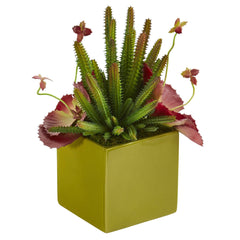 11” Succulent Artificial Plant in Green Planter - Ornate Home