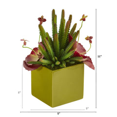 11” Succulent Artificial Plant in Green Planter - Ornate Home