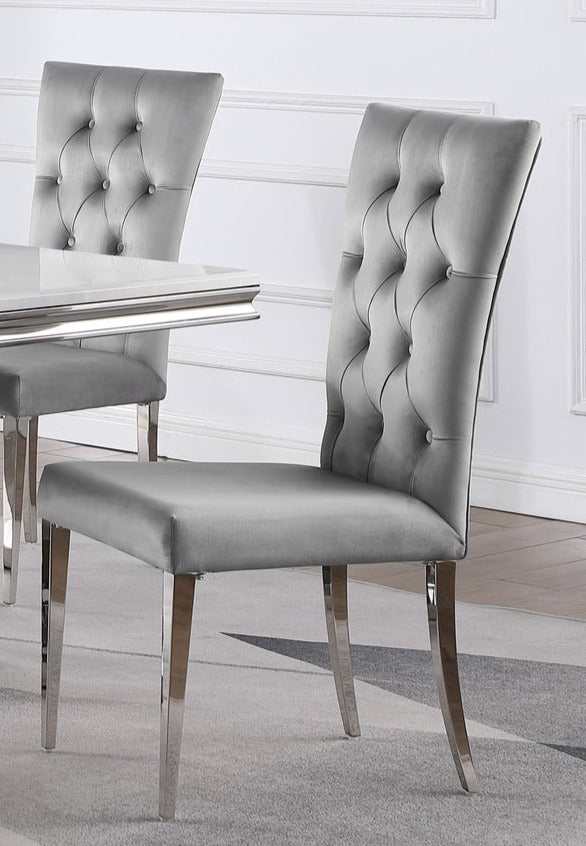 Kerwin Gray & Chrome Tufted Side Chair (Set of 2) - Ornate Home